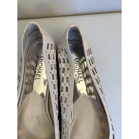MICHAEL KORS Studded Beige Leather Ballet Flats Sz 8 M Cut Outs - Picture 8 of 11